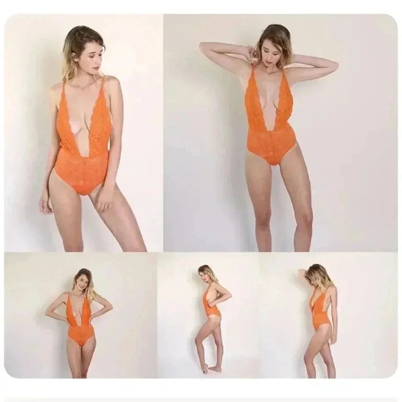 We Are HAH Comin in HAHt Lace Bodysuit Lingerie XS Burnt Orange NWT - Picture 3 of 3